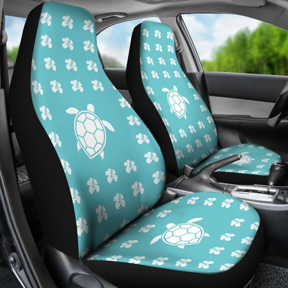 Blue Watercolor Sea Turtle Hibiscus Car Seat Covers
