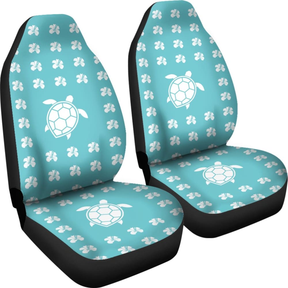 Blue Watercolor Sea Turtle Hibiscus Car Seat Covers