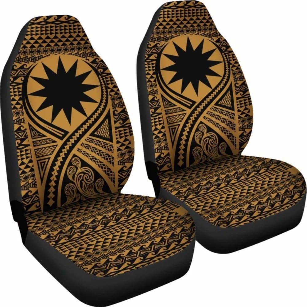Nauru Car Seat Cover - Nauru Flag Polynesian Tattoo Gold -