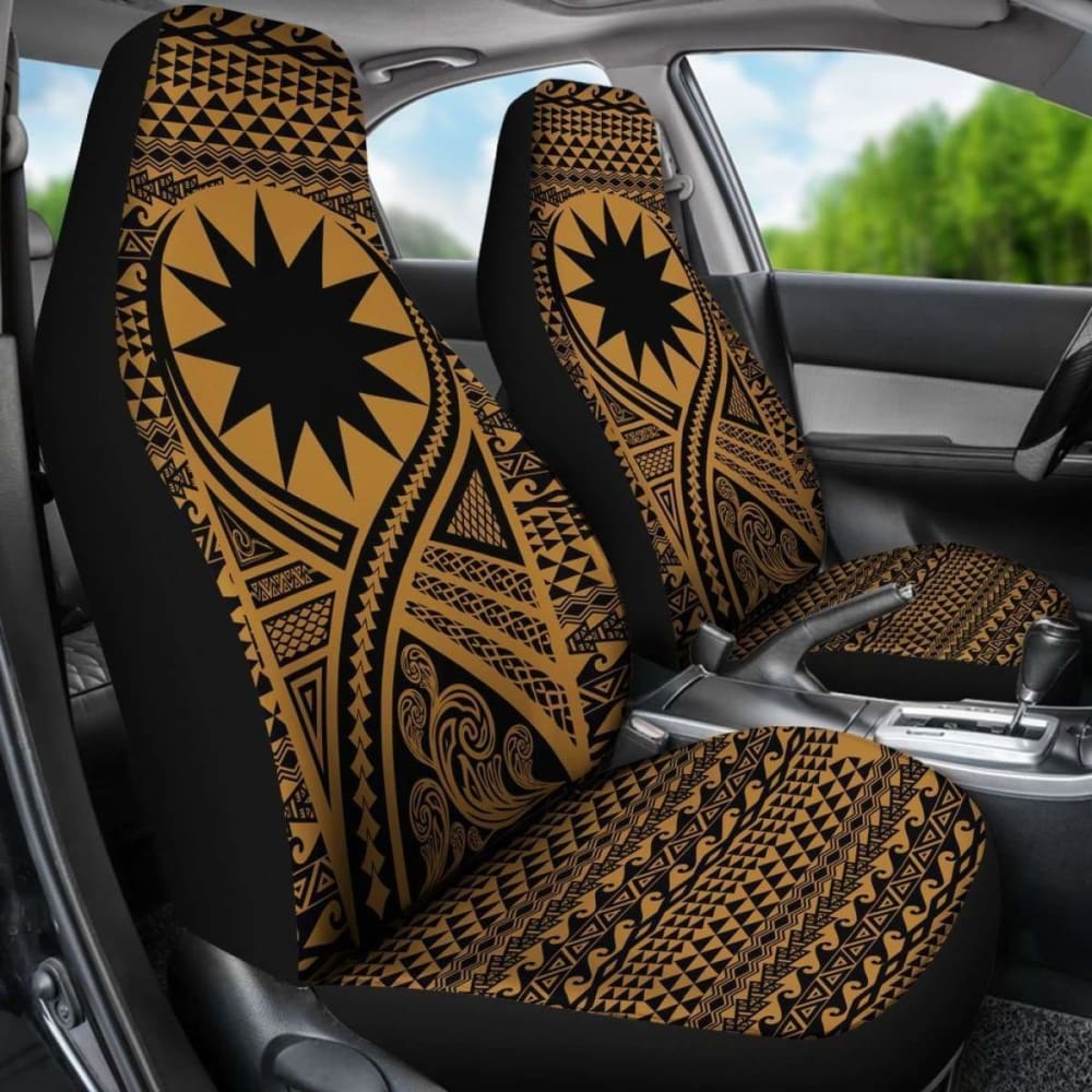 Nauru Car Seat Cover - Nauru Flag Polynesian Tattoo Gold -