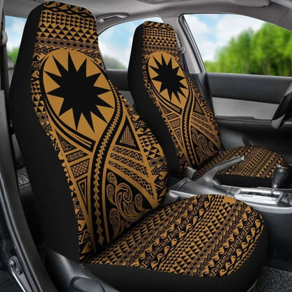 Nauru Car Seat Cover - Nauru Flag Polynesian Tattoo Gold -