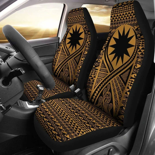Nauru Car Seat Cover - Nauru Flag Polynesian Tattoo Gold -