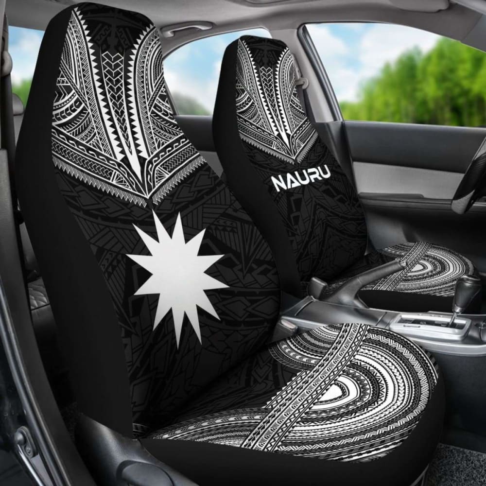 Nauru Car Seat Cover - Nauru Flag Polynesian Chief Tattoo Black Version -