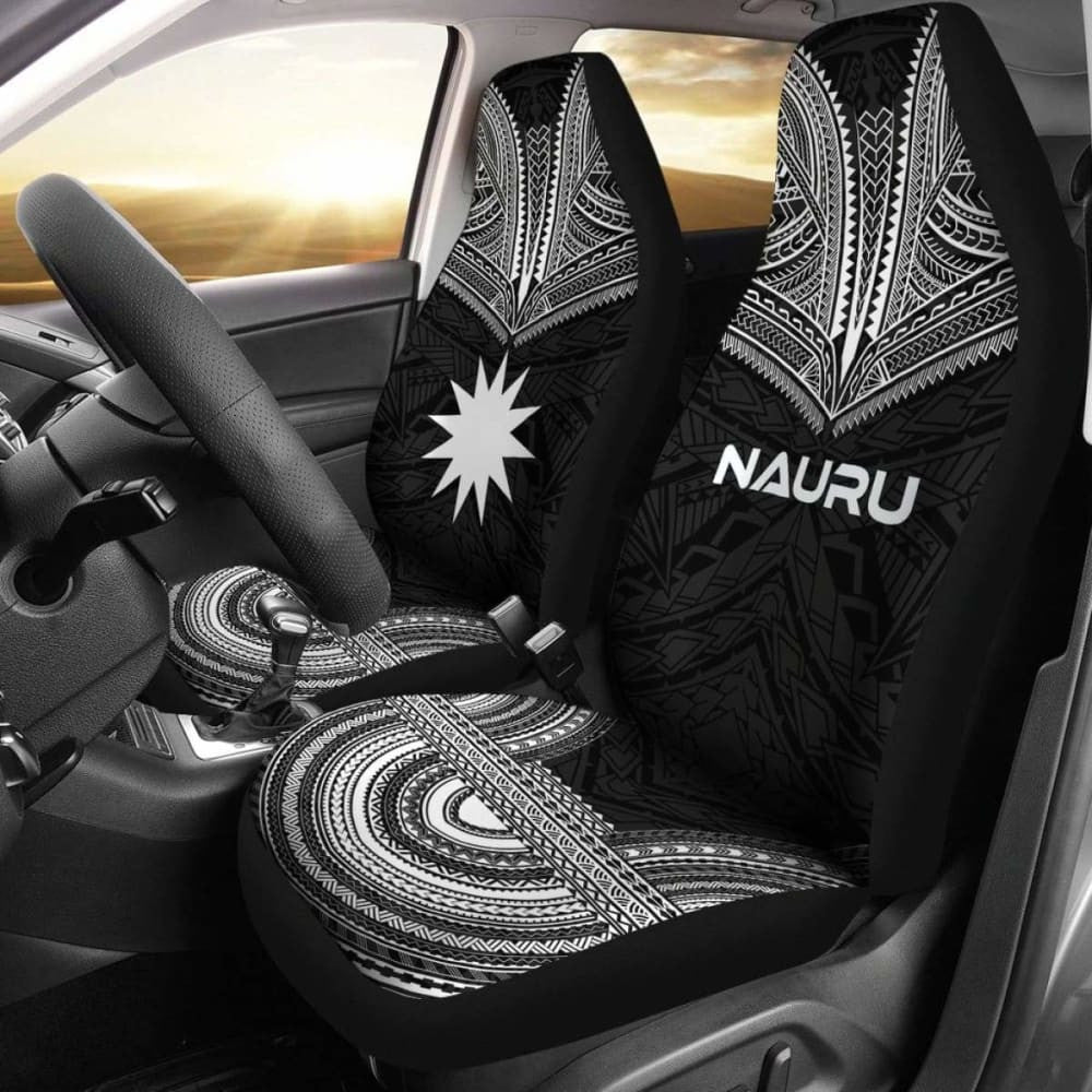 Nauru Car Seat Cover - Nauru Flag Polynesian Chief Tattoo Black Version -