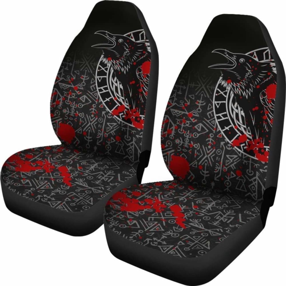 Vikings Car Seat Covers - Ravens And Vegvisir Tattoo Style Blood