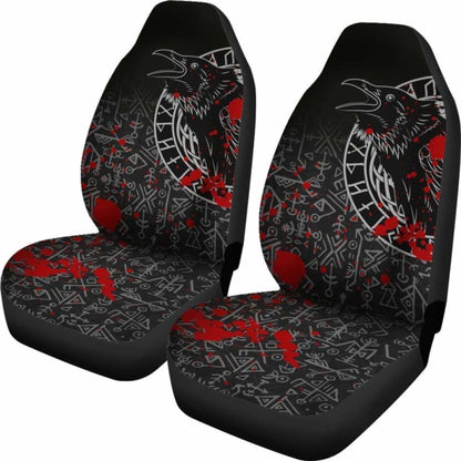 Vikings Car Seat Covers - Ravens And Vegvisir Tattoo Style Blood