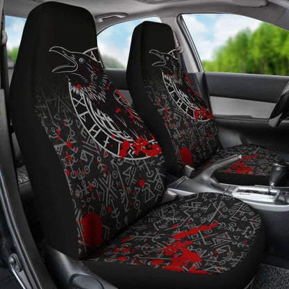 Vikings Car Seat Covers - Ravens And Vegvisir Tattoo Style Blood