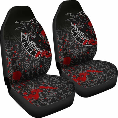 Vikings Car Seat Covers - Ravens And Vegvisir Tattoo Style Blood
