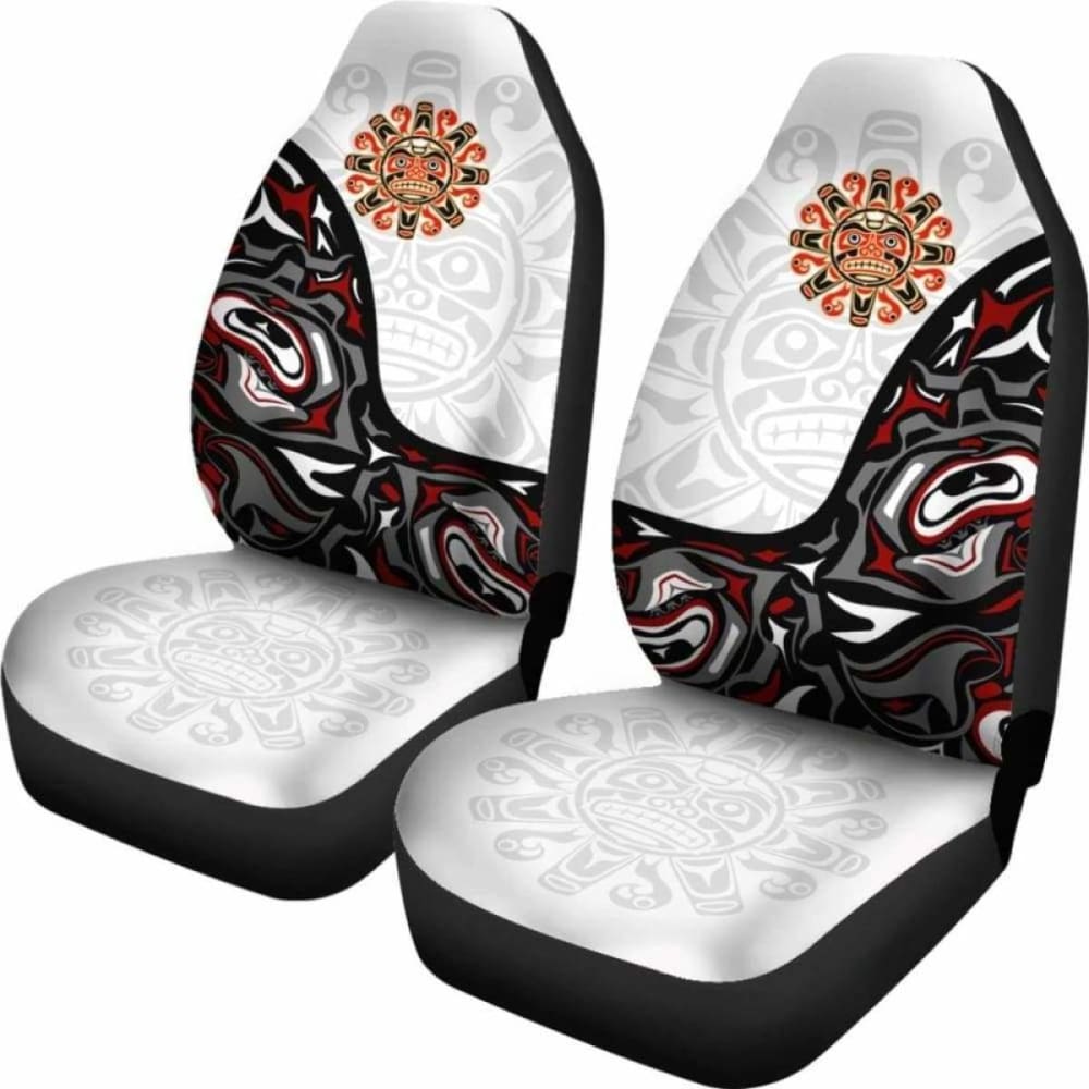 Canada Car Seat Covers Haida Sun Tattoo (Set Of Two) - White Version