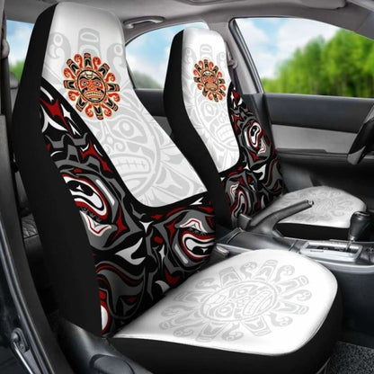 Canada Car Seat Covers Haida Sun Tattoo (Set Of Two) - White Version