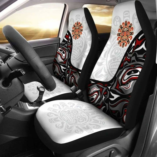 Canada Car Seat Covers Haida Sun Tattoo (Set Of Two) - White Version