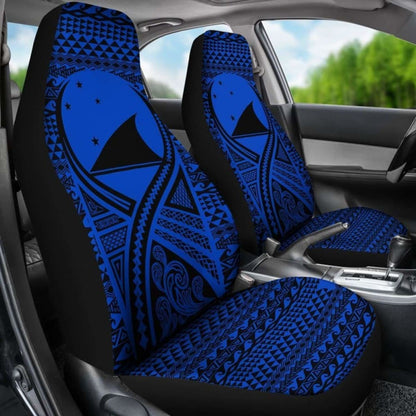 Tokelau Car Seat Cover - Tokelau Flag Polynesian Tattoo Blue -