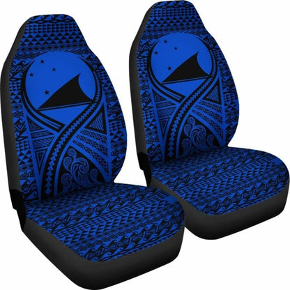 Tokelau Car Seat Cover - Tokelau Flag Polynesian Tattoo Blue -
