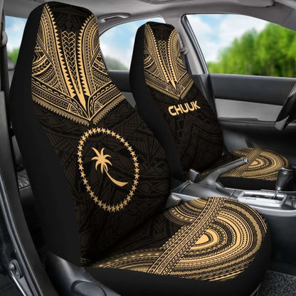 Chuuk Car Seat Cover - Chuuk Flag Polynesian Chief Tattoo Gold Version -