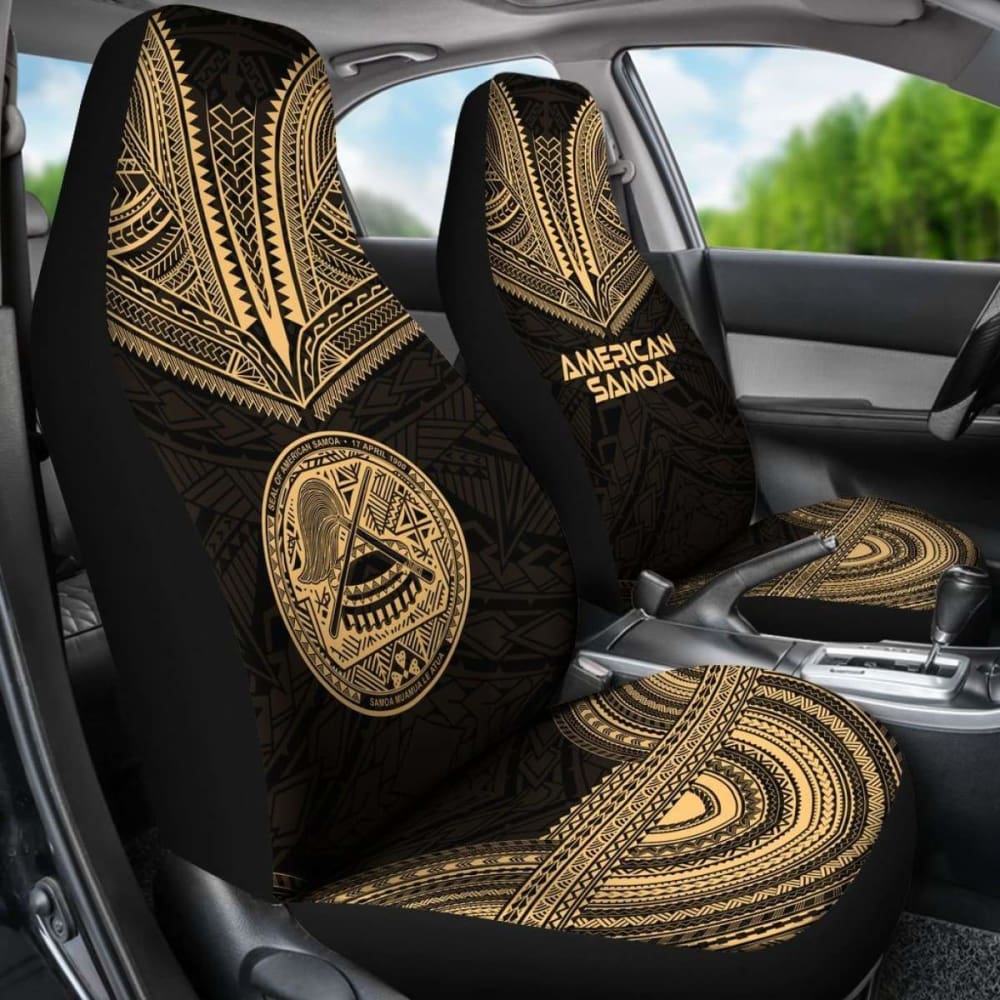 American Samoa Car Seat Cover - American Samoa Seal Polynesian Chief Tattoo Gold Version -