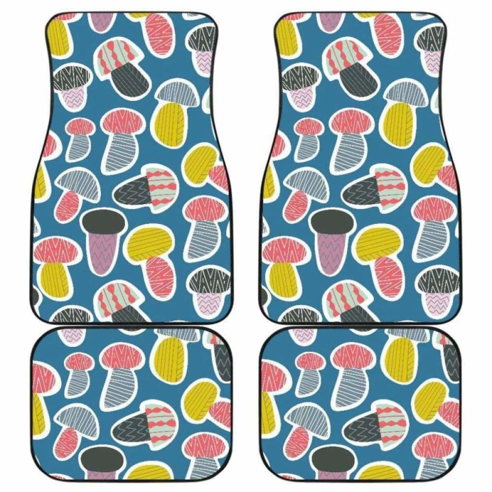 Colorful Mushroom Design Pattern Front And Back Car Mats