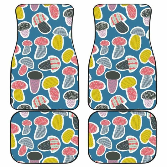 Colorful Mushroom Design Pattern Front And Back Car Mats
