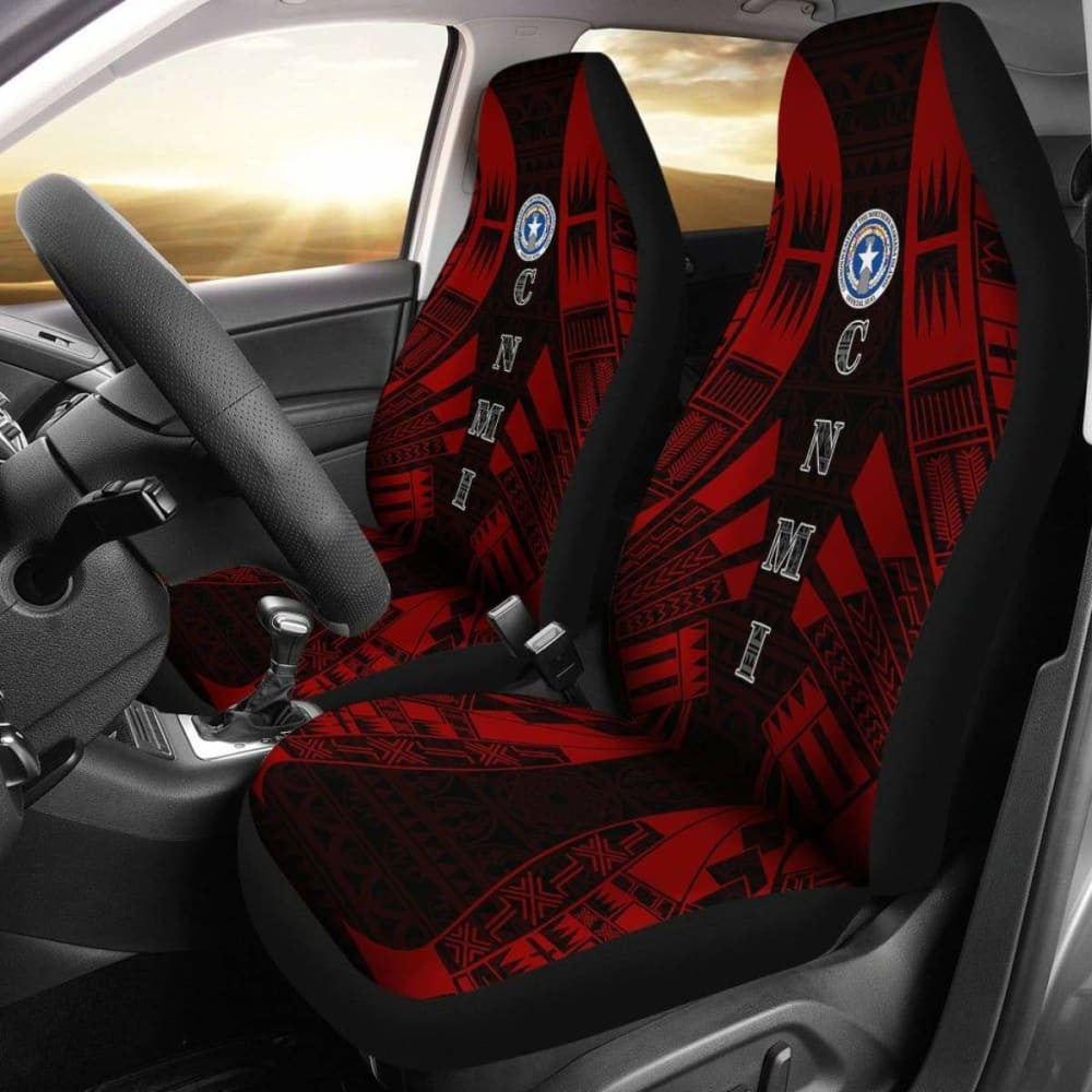 Northern Mariana Islands Car Seat Covers - C N M I Seal Polynesian Tattoo Red -