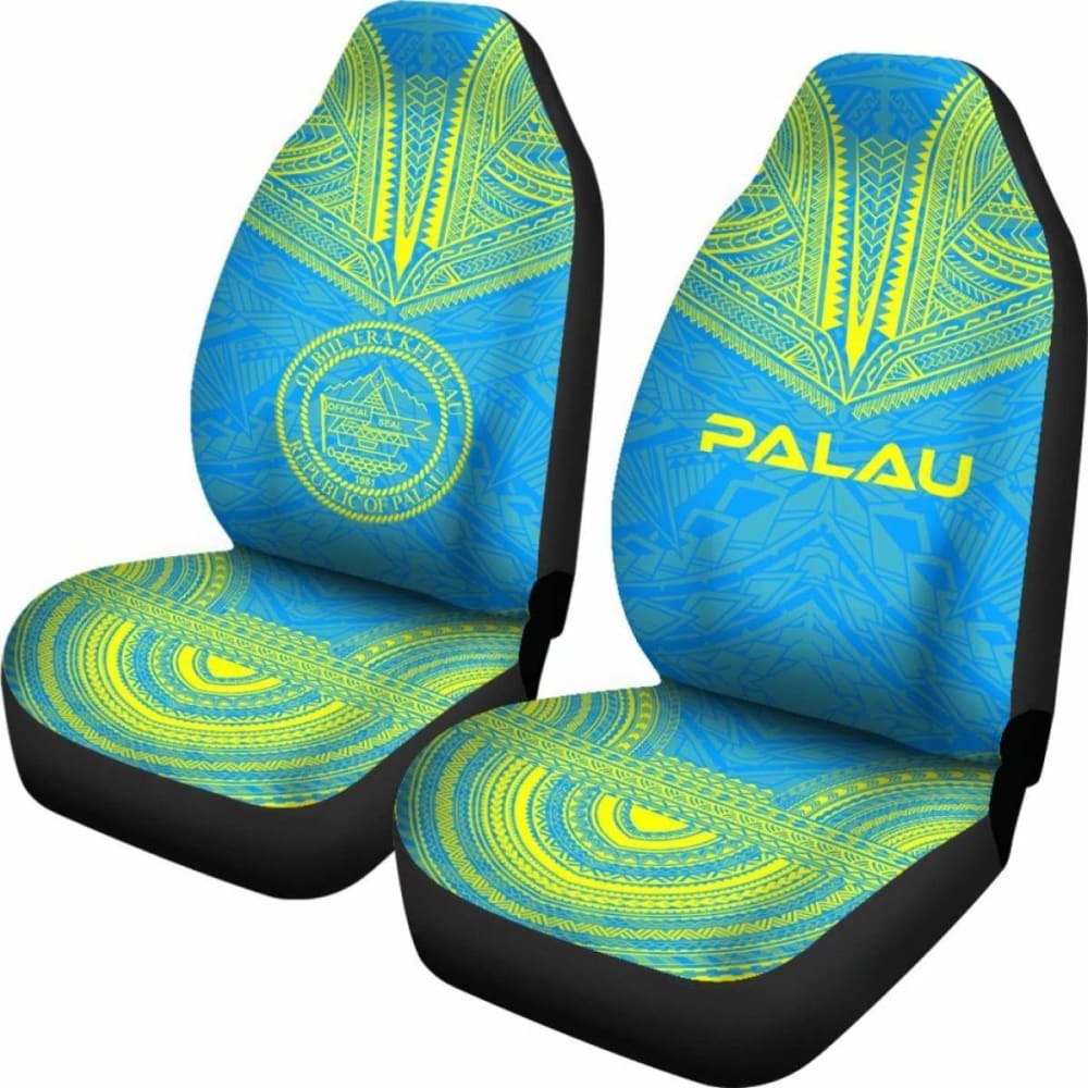 Palau Car Seat Cover - Palau Seal Polynesian Chief Tattoo Light Blue Version -