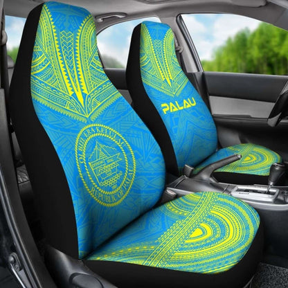 Palau Car Seat Cover - Palau Seal Polynesian Chief Tattoo Light Blue Version -