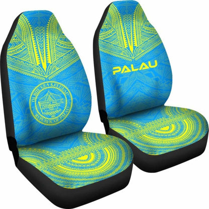 Palau Car Seat Cover - Palau Seal Polynesian Chief Tattoo Light Blue Version -