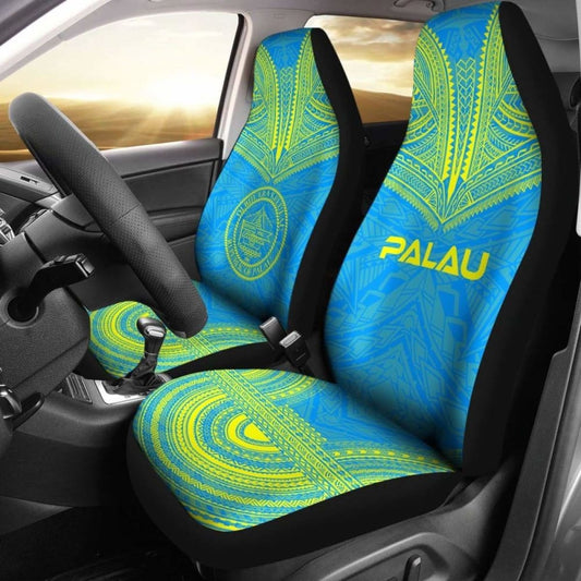 Palau Car Seat Cover - Palau Seal Polynesian Chief Tattoo Light Blue Version -