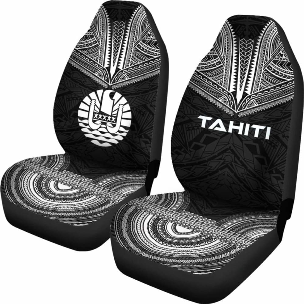 Tahiti Car Seat Cover - Tahiti Flag Polynesian Chief Tattoo Black Version -
