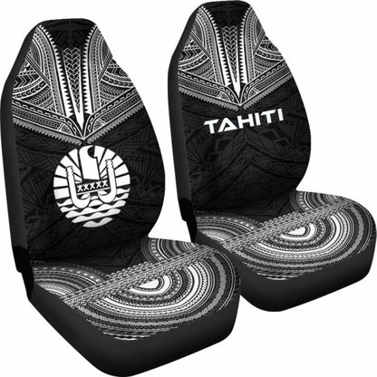Tahiti Car Seat Cover - Tahiti Flag Polynesian Chief Tattoo Black Version -