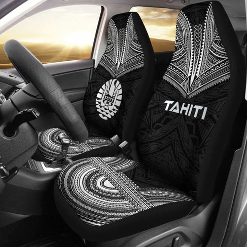 Tahiti Car Seat Cover - Tahiti Flag Polynesian Chief Tattoo Black Version -