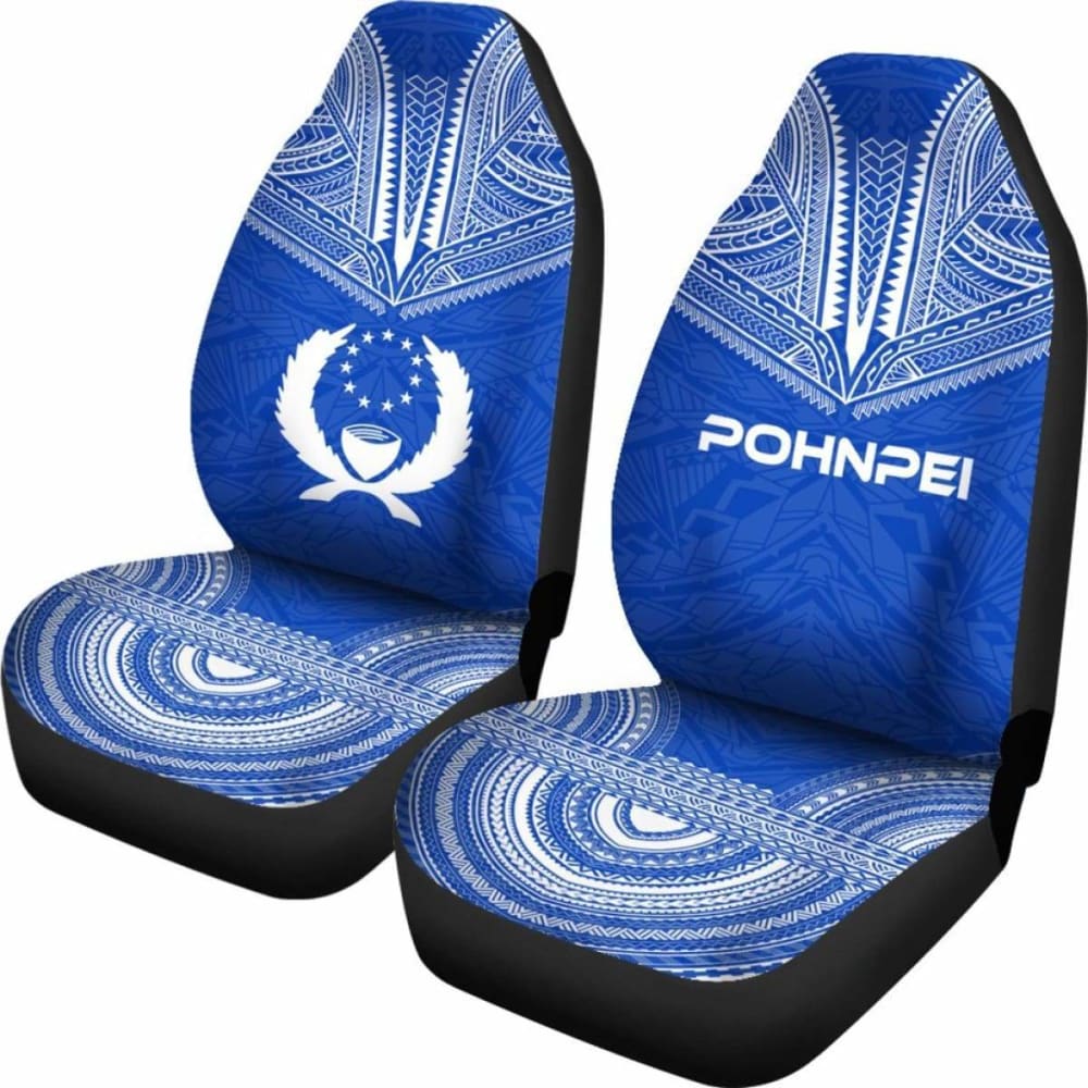 Pohnpei Car Seat Cover - Pohnpei Flag Polynesian Chief Tattoo Blue Version -