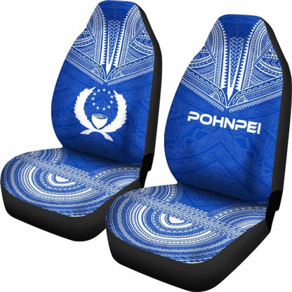 Pohnpei Car Seat Cover - Pohnpei Flag Polynesian Chief Tattoo Blue Version -