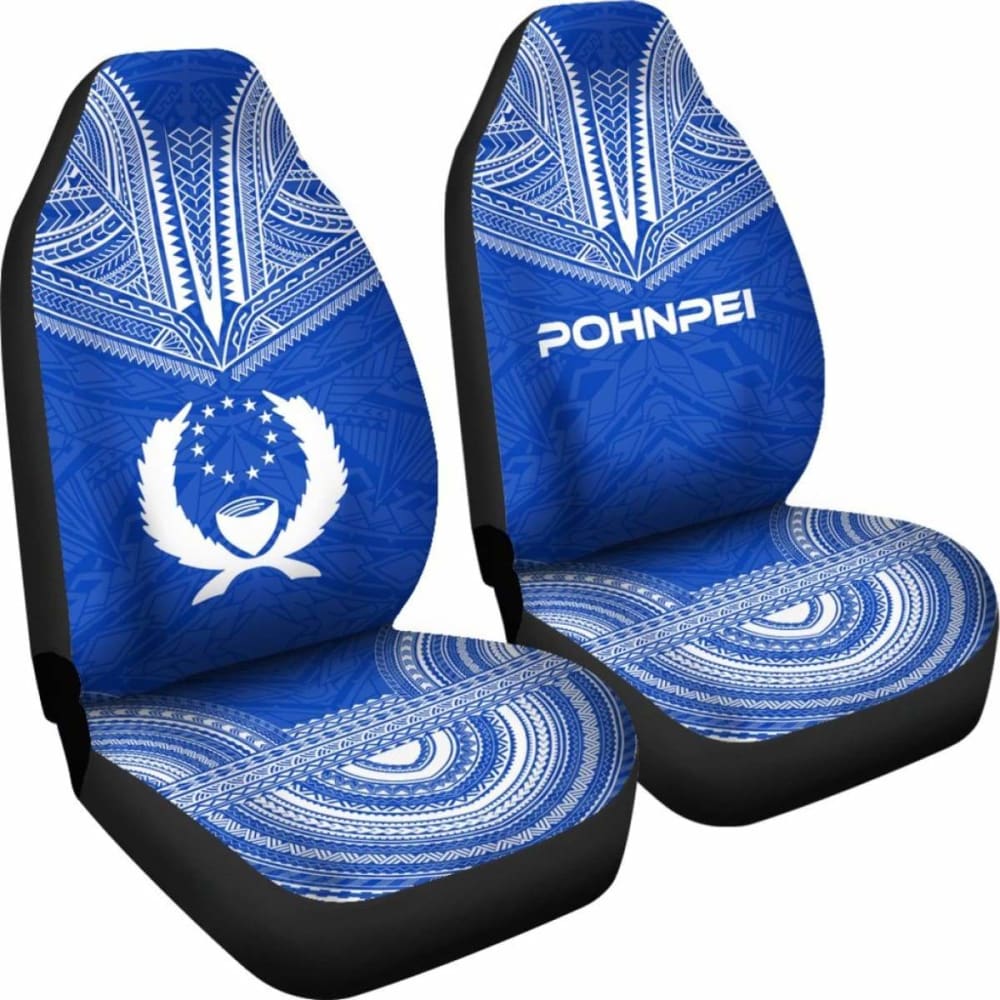 Pohnpei Car Seat Cover - Pohnpei Flag Polynesian Chief Tattoo Blue Version -