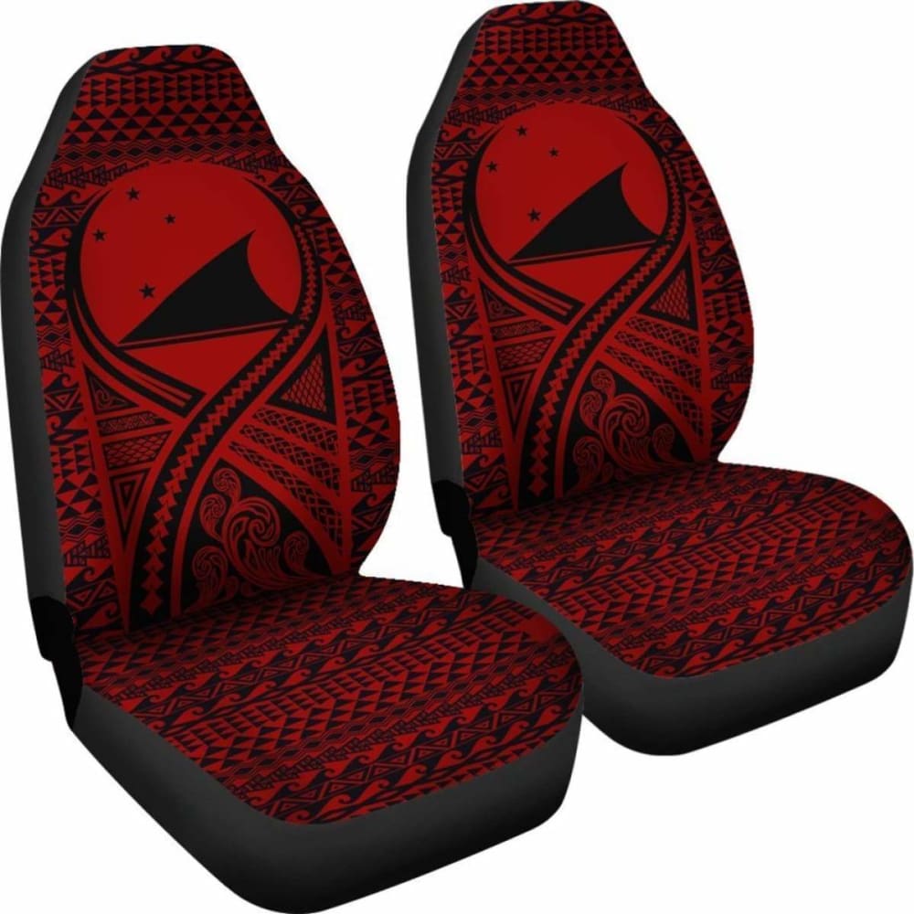 Tokelau Car Seat Cover - Tokelau Flag Polynesian Tattoo Red -
