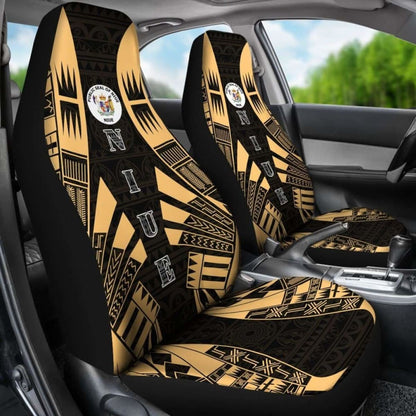 Niue Car Seat Covers - Niue Seal Polynesian Tattoo Gold -