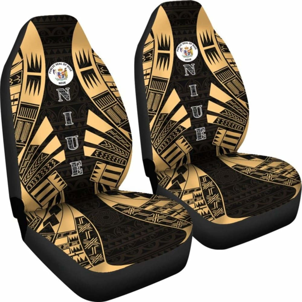 Niue Car Seat Covers - Niue Seal Polynesian Tattoo Gold -