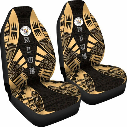 Niue Car Seat Covers - Niue Seal Polynesian Tattoo Gold -