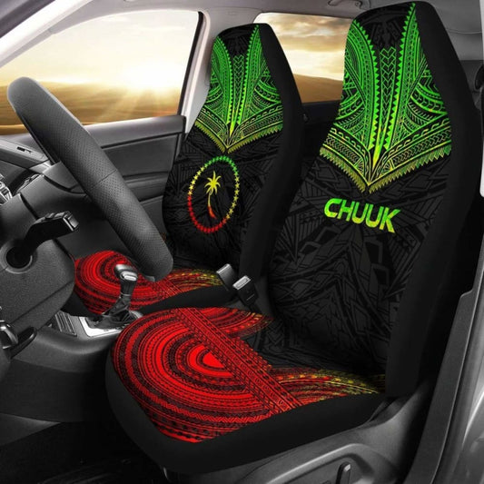 Chuuk Car Seat Cover - Chuuk Flag Polynesian Chief Tattoo Reggae Version -