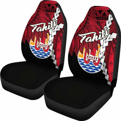 Tahiti Polynesian Car Seat Covers - Tribal Wave Tattoo Flag Style -