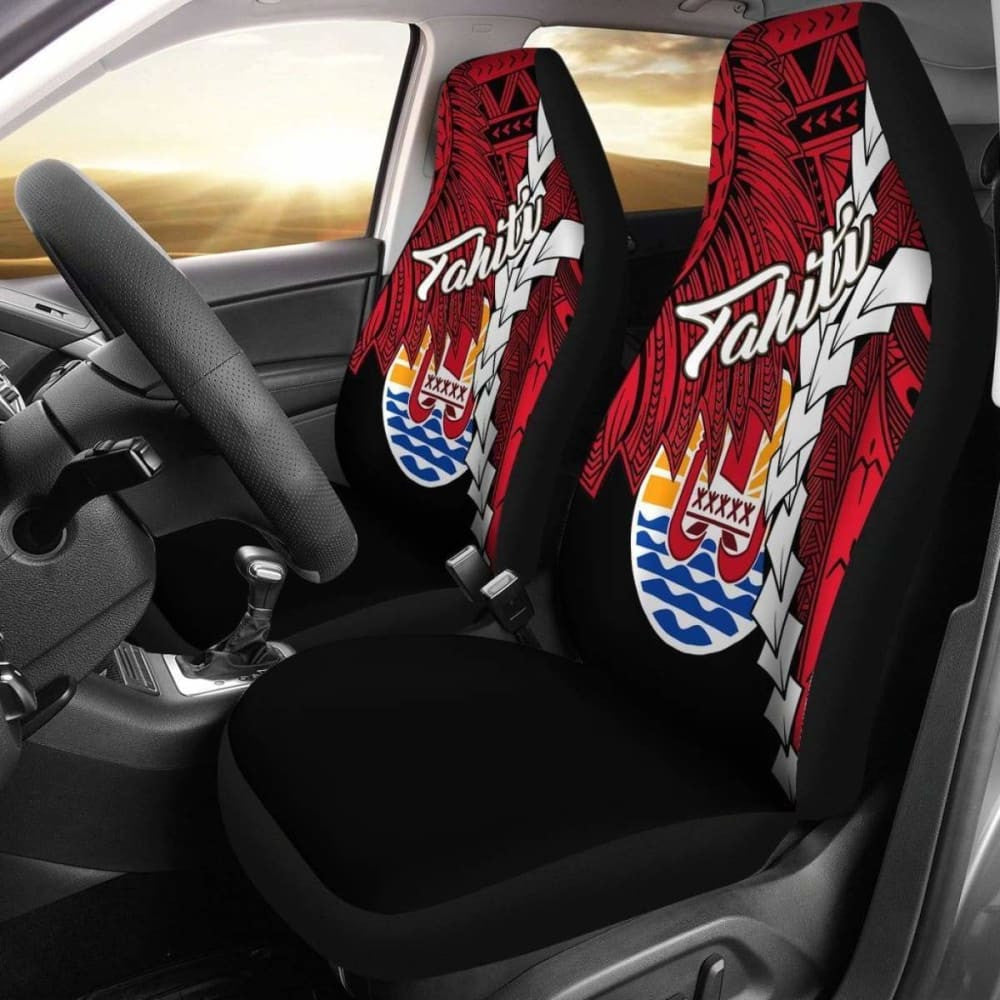 Tahiti Polynesian Car Seat Covers - Tribal Wave Tattoo Flag Style -