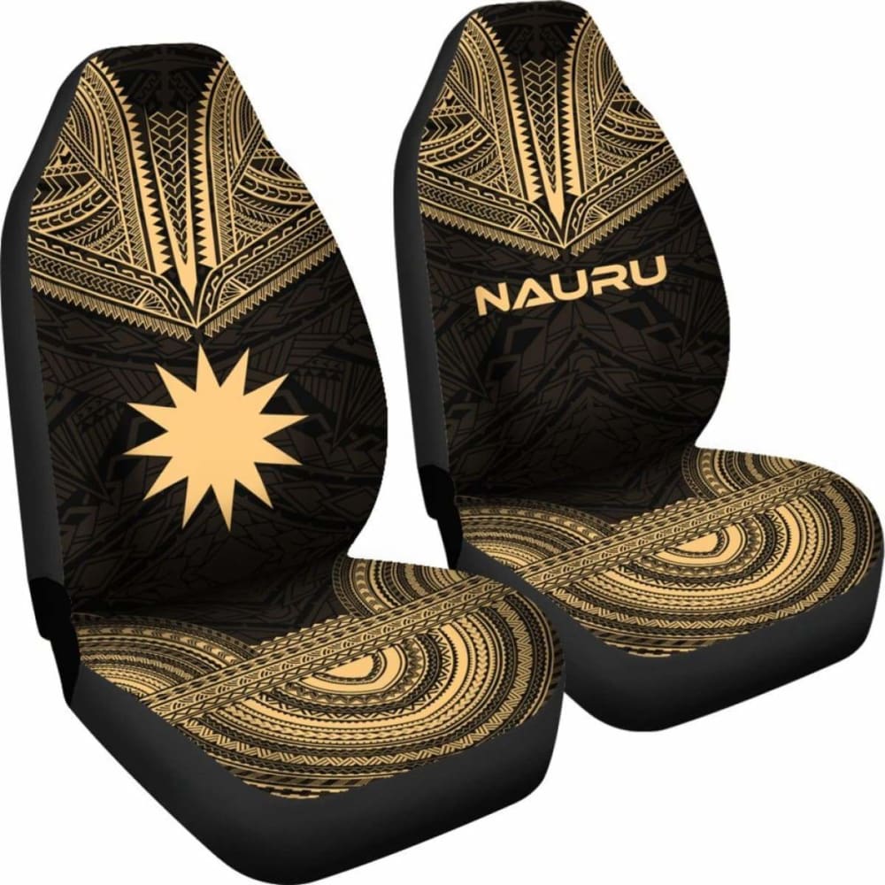 Nauru Car Seat Cover - Nauru Flag Polynesian Chief Tattoo Gold Version -