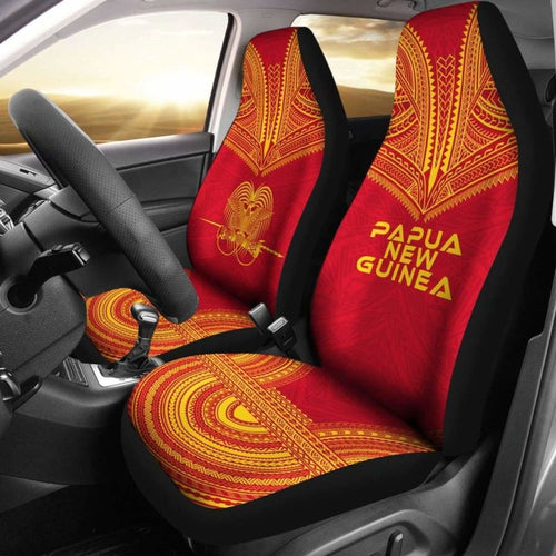 Papua New Guinea Car Seat Cover - Papua New Guinea Coat Of Arms Polynesian Chief Tattoo Red Version -