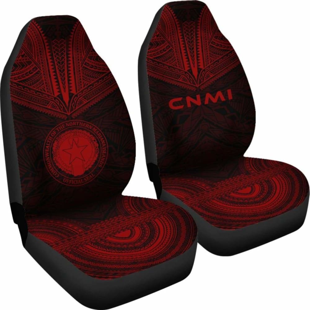 Northern Mariana Islands Car Seat Cover - C N M I Seal Polynesian Chief Tattoo Red Version -