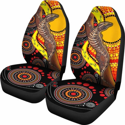 Australian \bCar Seat Covers - Australian Aboriginal Dot Painting Sun And Lizard -