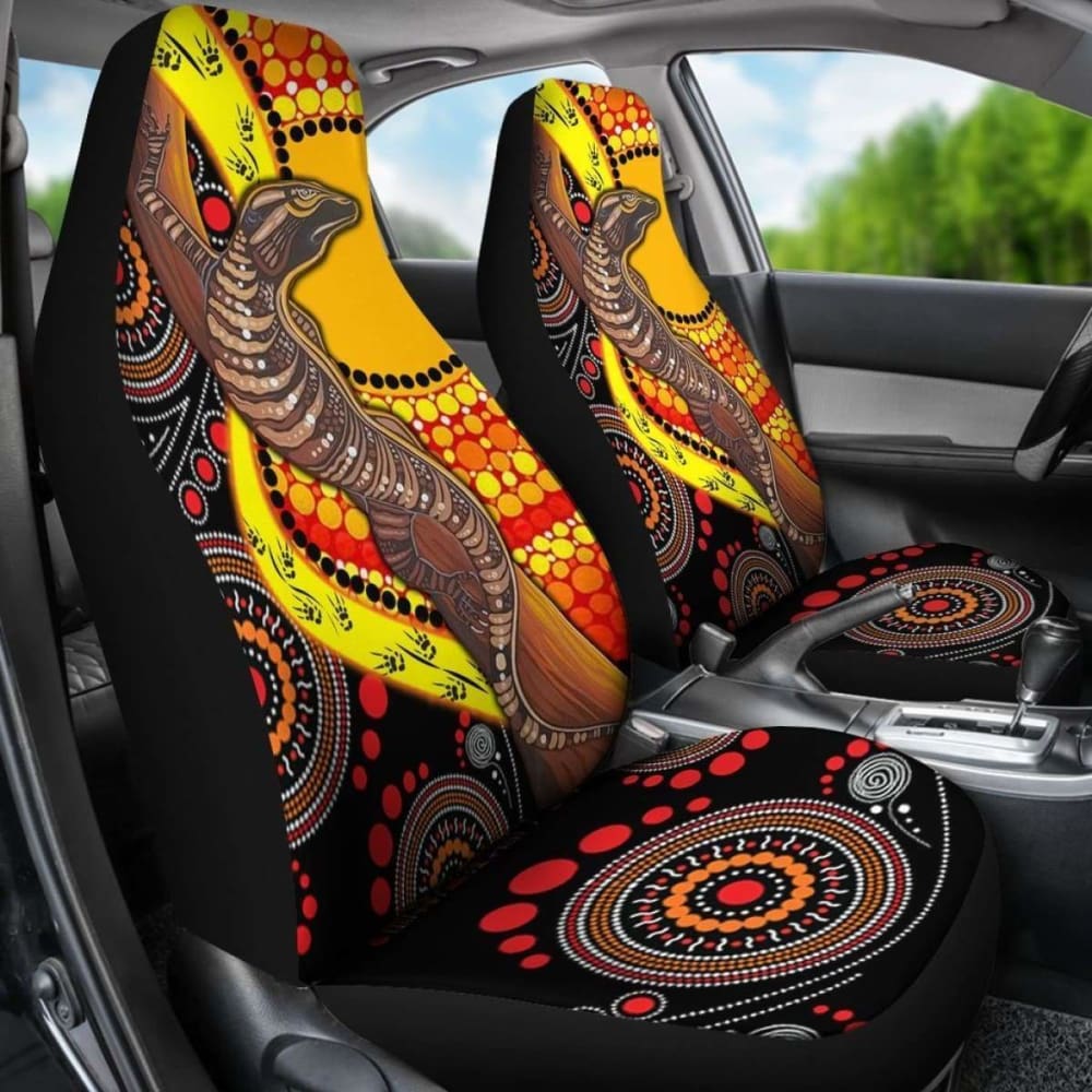 Australian \bCar Seat Covers - Australian Aboriginal Dot Painting Sun And Lizard -