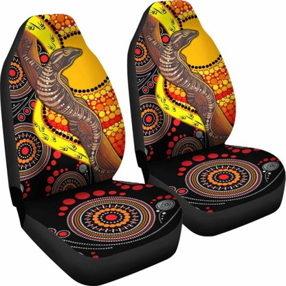 Australian \bCar Seat Covers - Australian Aboriginal Dot Painting Sun And Lizard -