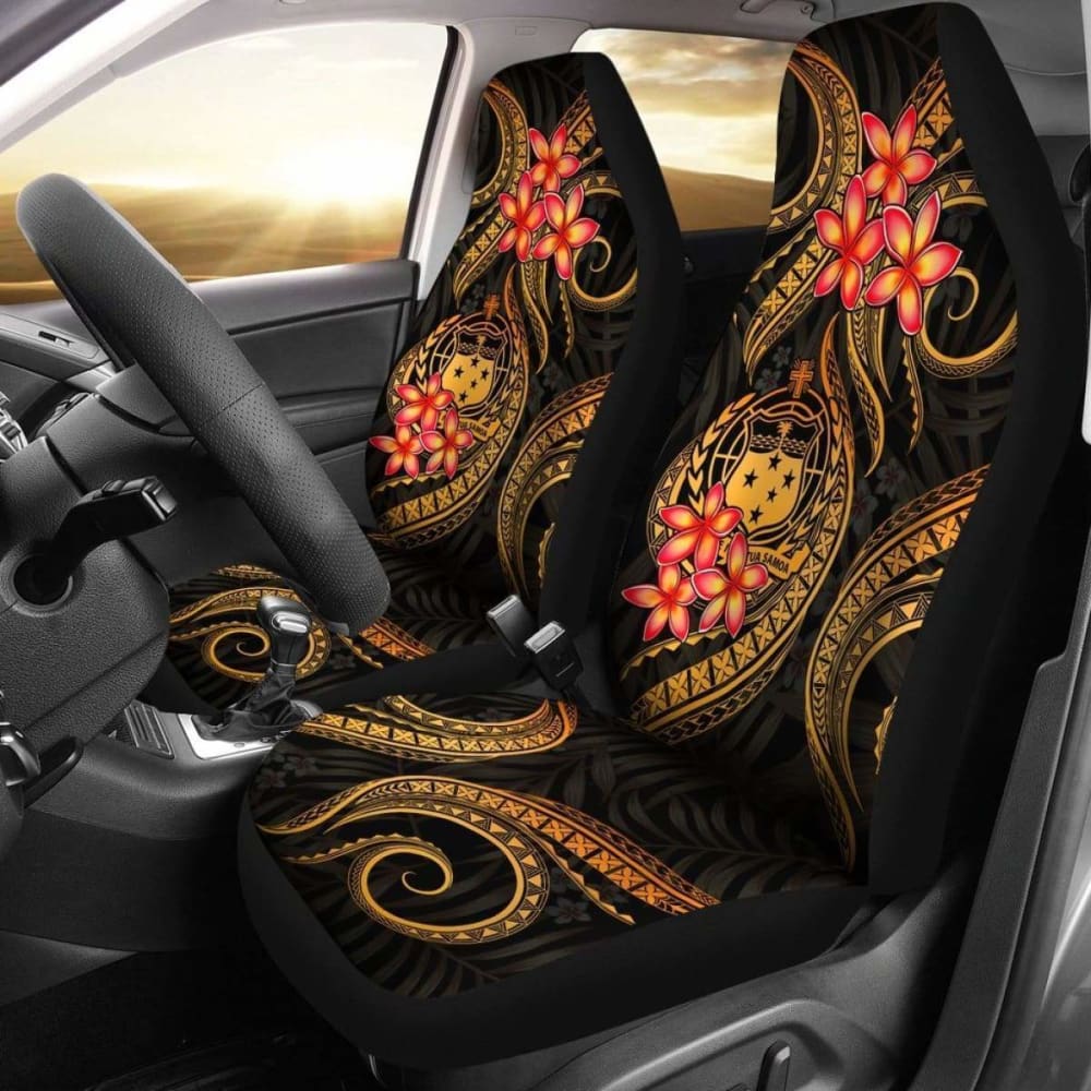 Samoa Polynesian Car Seat Covers - Gold Plumeria -
