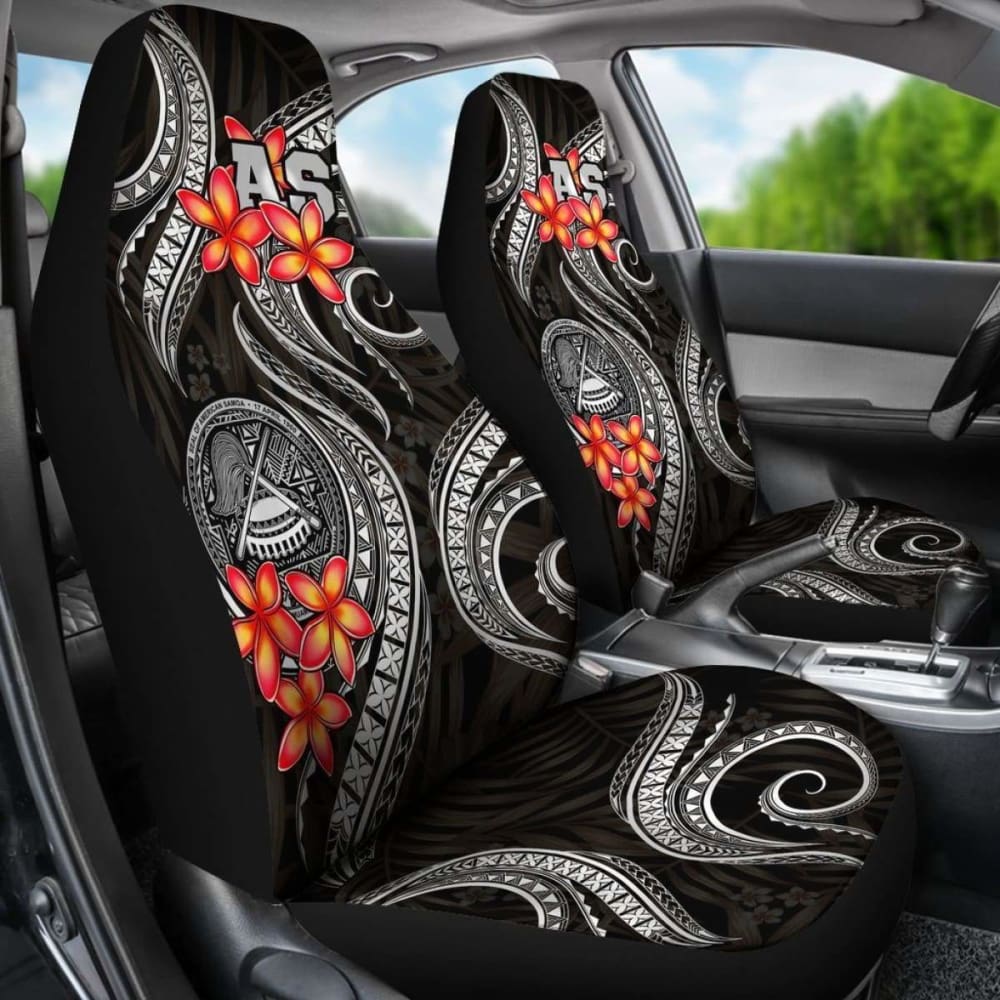 American Samoa Polynesian Car Seat Covers - Black Plumeria -