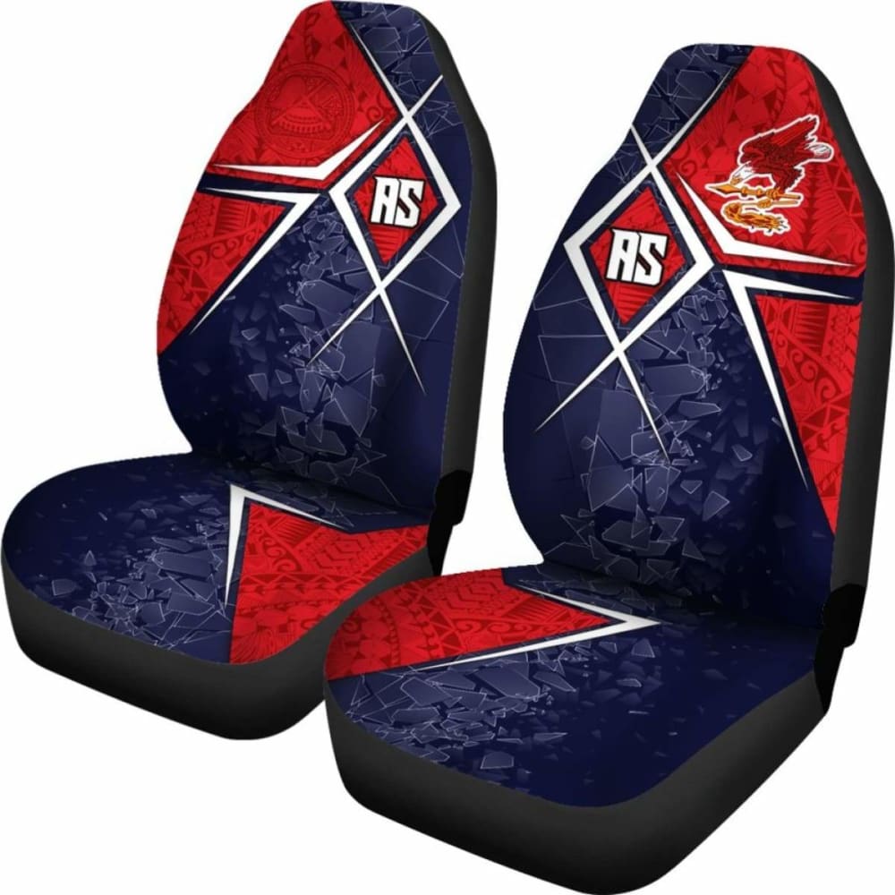 American Samoa Car Seat Covers - As Flag With Polynesian Patterns -