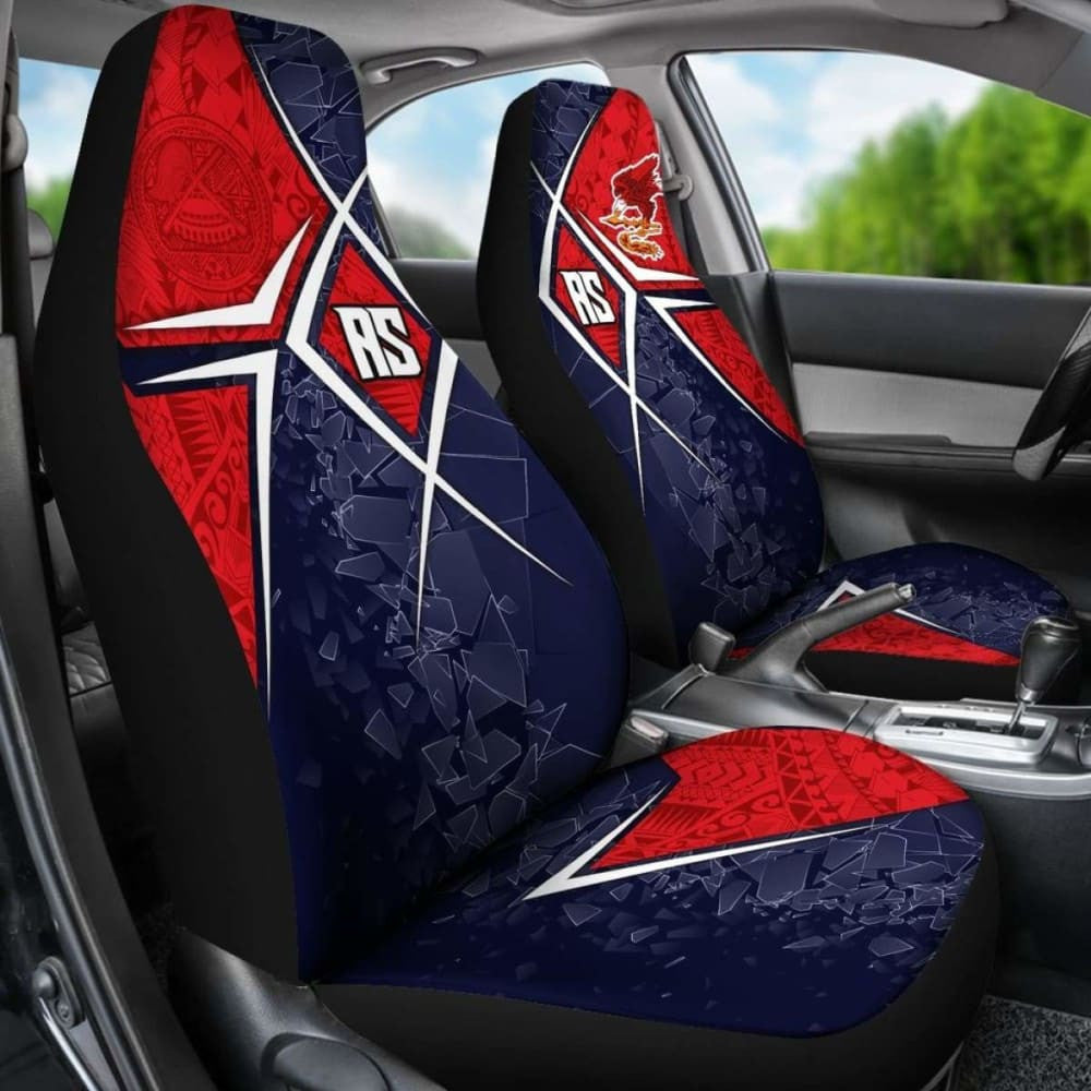 American Samoa Car Seat Covers - As Flag With Polynesian Patterns -