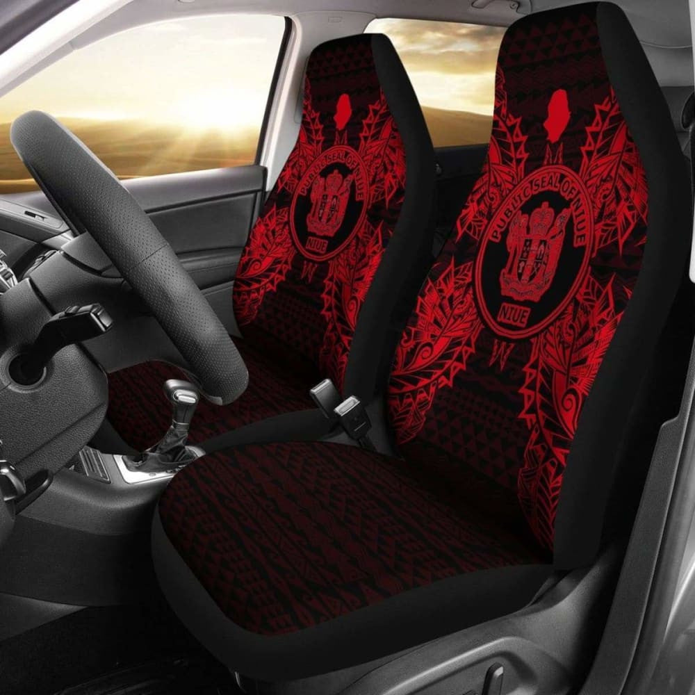 Niue Car Seat Cover - Niue Seal Map Red -